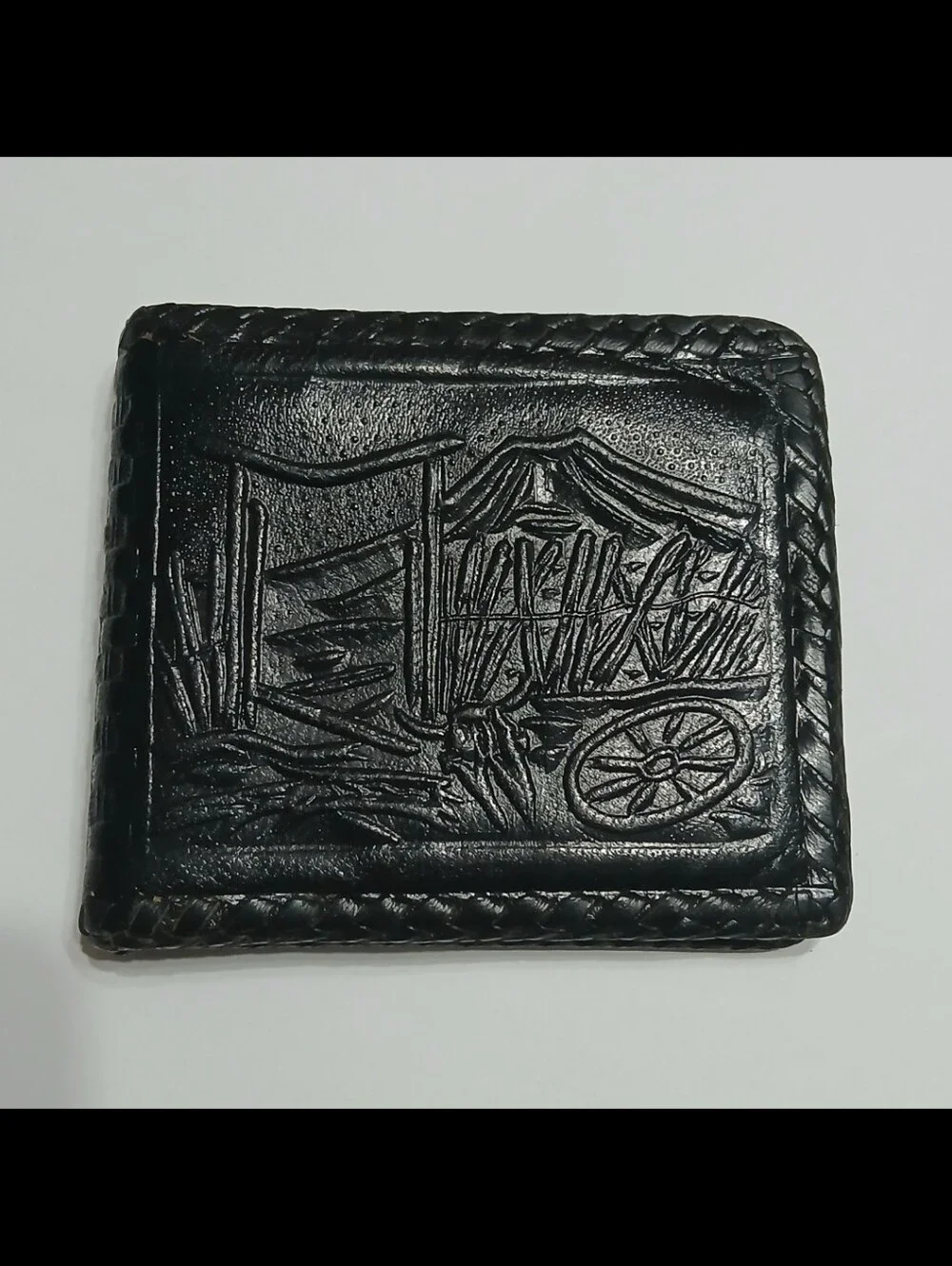 Art. De Piel Black Genuine Leather Mexico Embossed Western Desert Scene Wallet